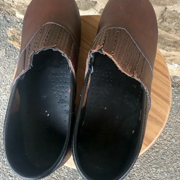 Sanita Brown Leather Slip-On Professional Clogs - Picture 4 of 6